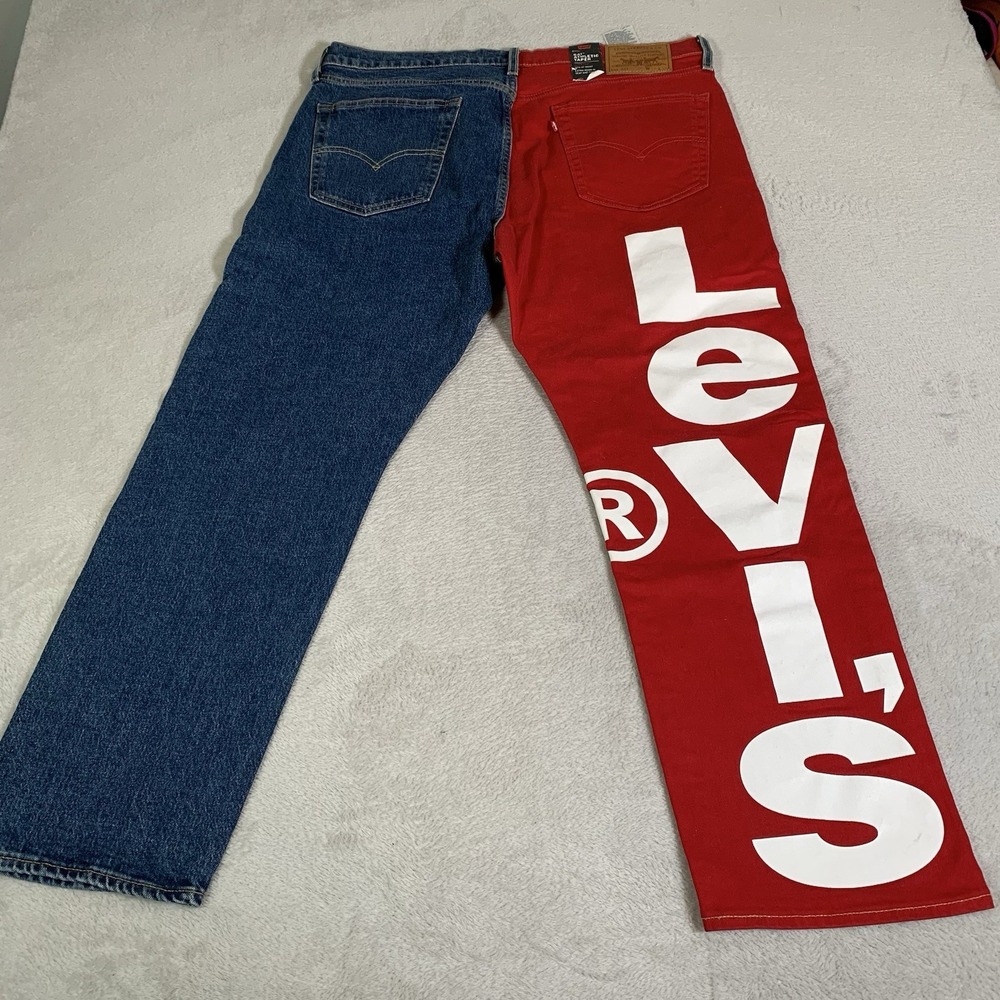 Levis Premium Big E 541 Athletic Taper Jeans‎ Mens 37x30 Colorblock Red Blue NEW